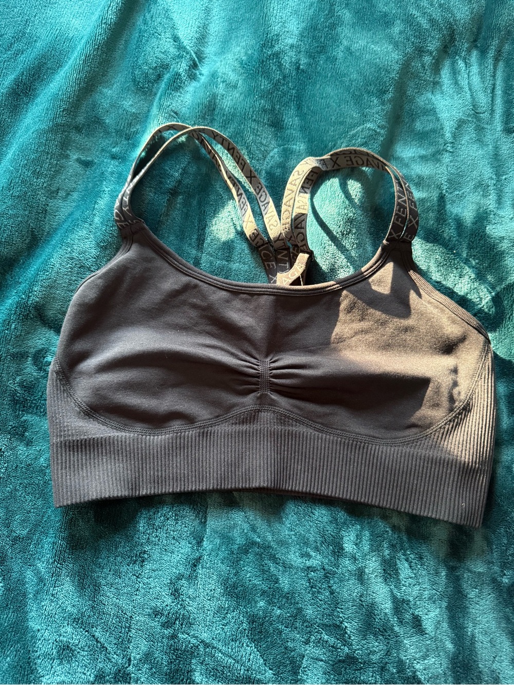 Savage X Fenty Charcoal Gray Seamless Sports Bralette with Logo Straps
